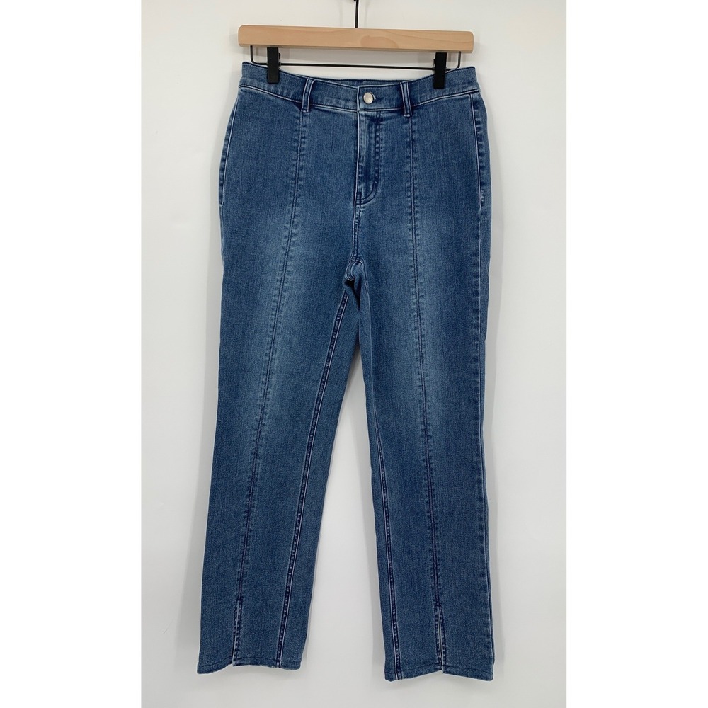 J McLaughlin‎ Jeans Womens 6 Blue Seam Detail Slit Hem Stretch Denim Pants